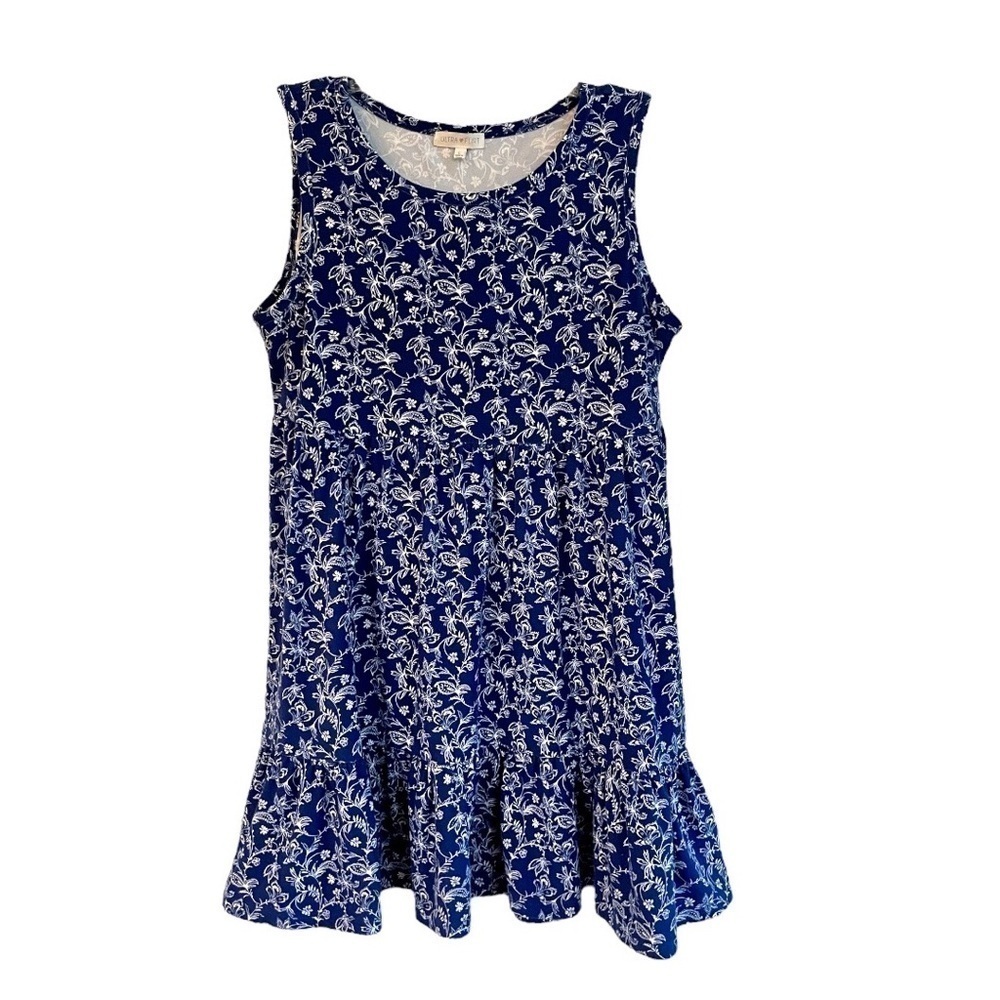 ULTRA FLIRT, WOMENS, NAVY BLUE WITH WHITE PRINT, SLEEVELESS, MINI DRESS. SIZE L